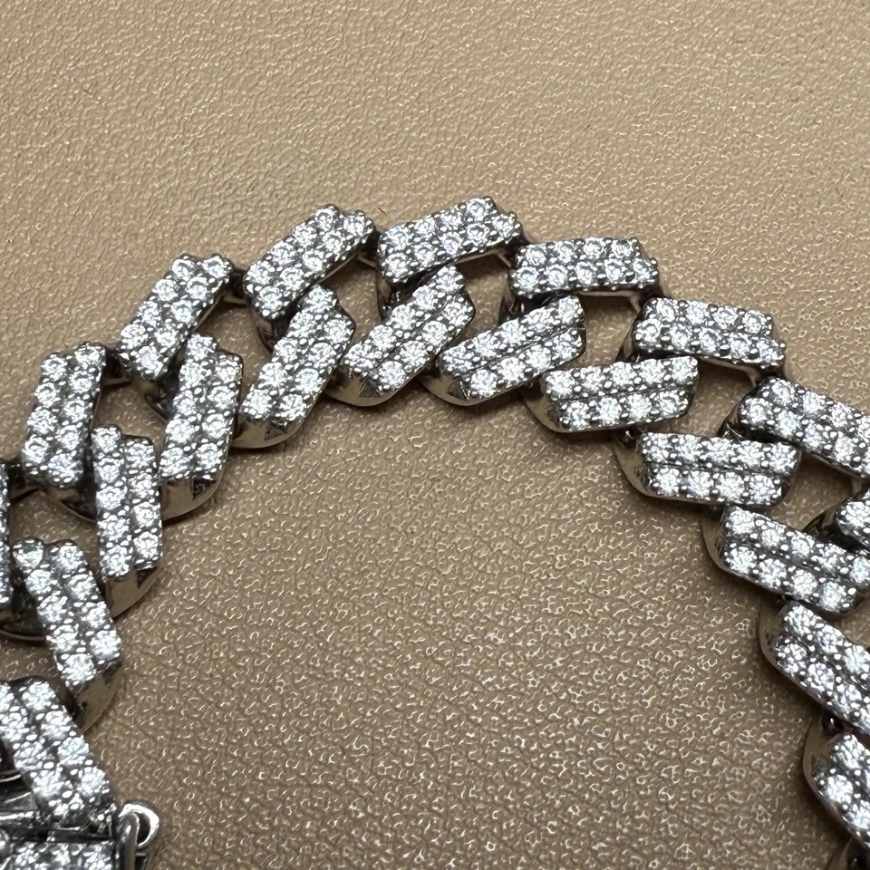"Pulsera de plata de ley cubana .925 circonitas 8,25"" 45 G 11,5 mm" Foto 4 de 4