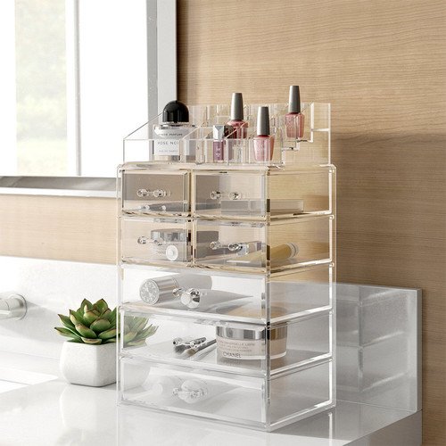 NEW! DELUXE MAKEUP/JEWELRY ORGANIZER - ACRYLIC 7 DRAWER COSMETICS TIERED DISPLAY