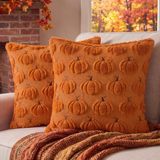 Fall Throw Pillow Covers 18X18 Set of 2 Rust Orange Pumpkin Decor  Double-Sided