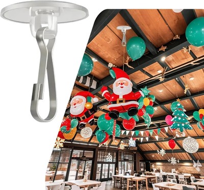 100Pack Adhesive Ceiling Hooks for Hanging, Small Clear Hooks Sticky Damage-N...
