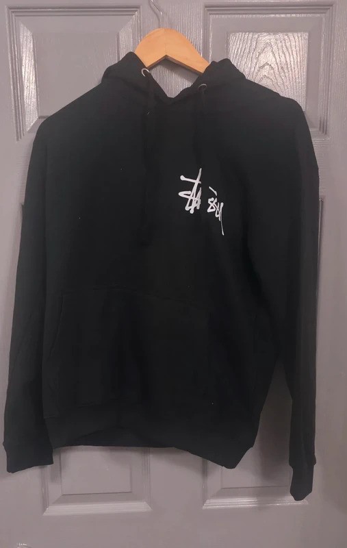 Stüssy black basic logo graphic drawstring fleece hoodie M image 2