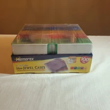 NEW MEMOREX MULTI COLOR SLIM JEWEL CASES 100 PACK WITH INSERTS FOR DVD & CD'S