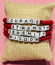 Affirmation Stack Bracelet. Red or Black Crystals-Acrylic Blocks. Custom Made 