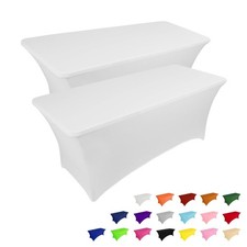 IVAPUPU 2 Pack 4FT Table Cloth for Rectangular Fitted Events Stretch White Ta...