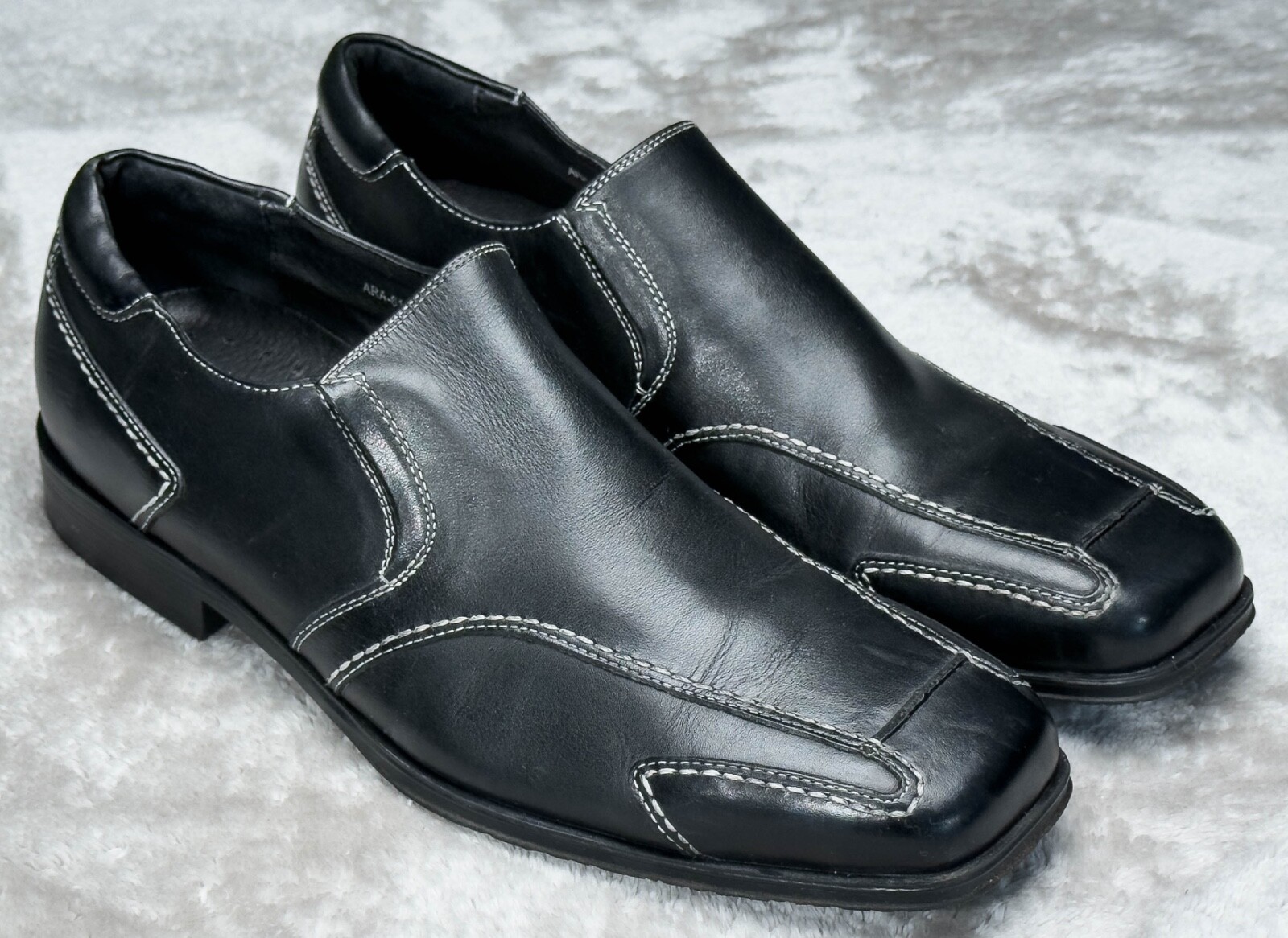 SAOLA Mocassini Donald Pliner neri in pelle con cuciture bianche da uomo taglia 9 5