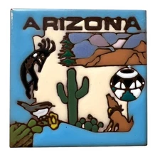 VTG 1999 Earthtones Arizona Ceramic Tile Southwest Decor Cactus Kokopelli 4x4
