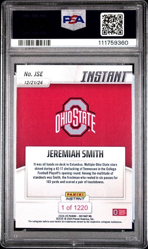 2024 Panini Instant JEREMIAH SMITH PSA 10 #JSE Ohio State NIL RC Rookie Sizzles - Picture 3 of 3