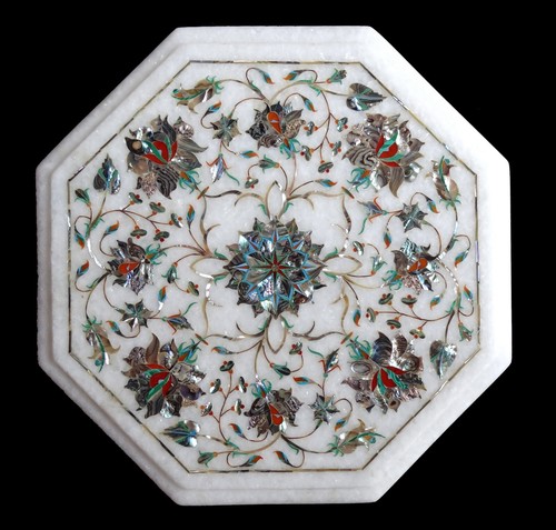 24" Modern White Marble Coffee Table Set Abalone Shell Floral Inlay Art Home Dec - Picture 1 of 8