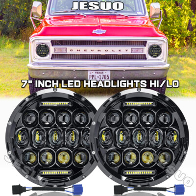 Chrome 7inch LED Headlight High Low Beam FIT Chevy K10 1975 1976 1977 1978 1979