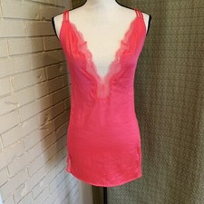 Victoria  s Secret Lingerie Satin Chemise Bright Pink Lace Backless Size Medium