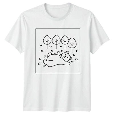 Cartoon Bär liegend Bäume Blätter Herren T-Shirt Damen Tee Grafik Unisex Top