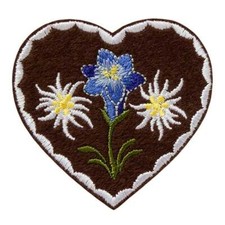 Trachtenherz mit Edelwei&szlig; Edelweiss Aufn&auml;her Aufb&uuml;gler Patch Applikation #9662