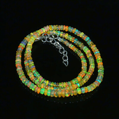 Natural Ethiopian Welo Fire Opal Rondelle Beaded Gemstone Necklace 16 ...