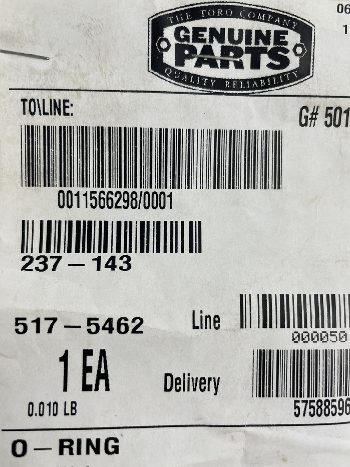 NEW GENUINE OEM TORO PART # 237-79 O RING FOR TORO/EXMARK MOWERS; REP