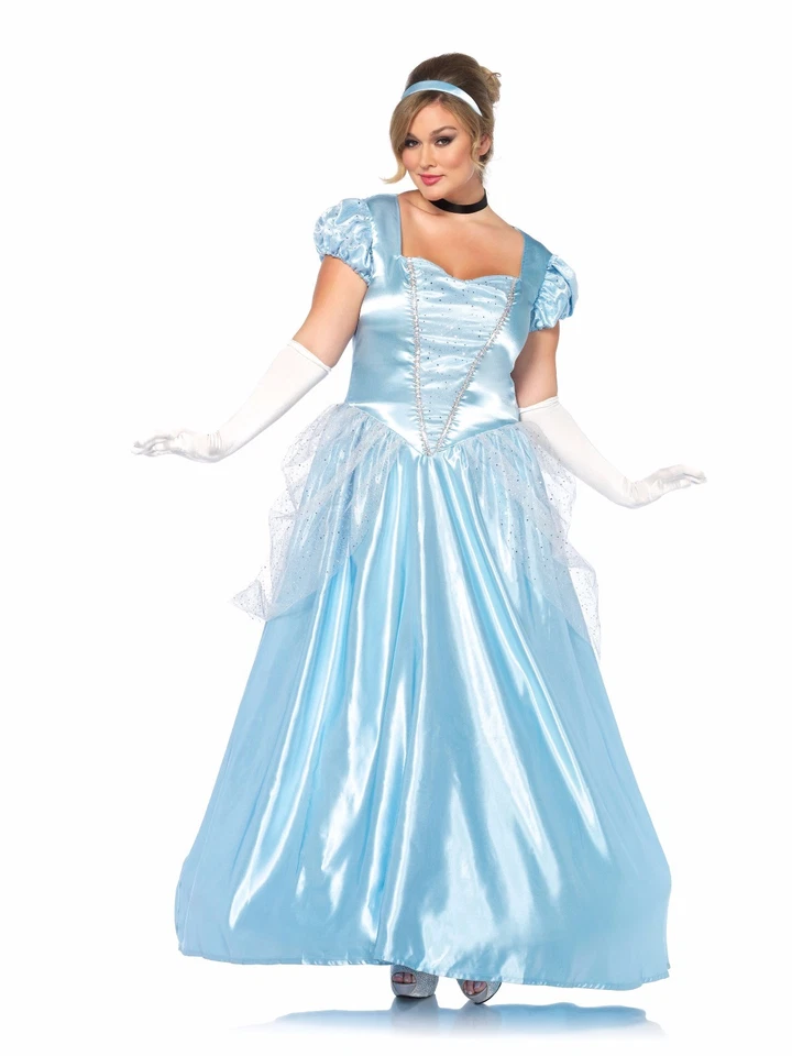 Cenicienta Damas 3 Piezas Azul Satinado Vestido Cinta Gargantilla y Diadema Disfraz Vestido Foto 3 de 3