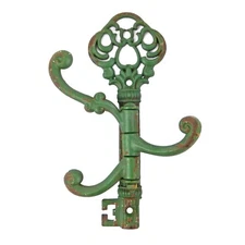 Victorian Style Metal Key Shaped Swivel Wall Hook 3 Arms Coat Towel Hanger Green