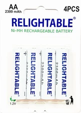 RELIGHTABLE 4-PACK AA 2300mAh 1.2V Ni-MH Rechargeable Batteries Ready2Use X4