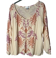 Lascana Venus Blouse Size Medium Top Shirt Long Sleeves Lightweight Peach Purple