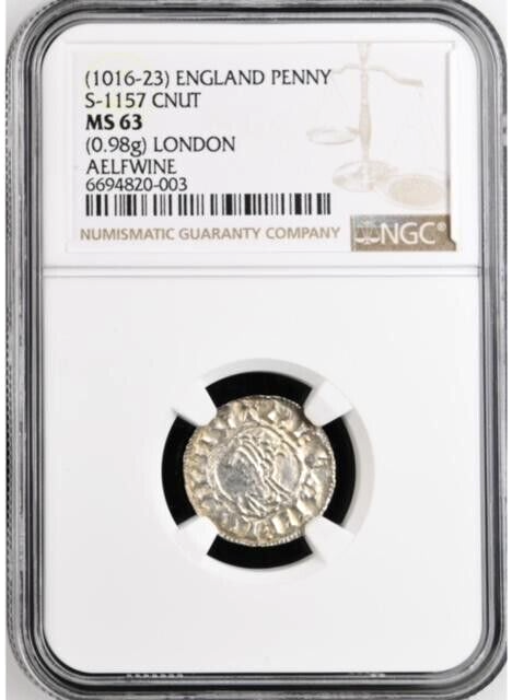 MENATONE CS KING OF THE BRITAINS 特注モデル England 1016-1023 King Cnut Silver Penny NGC MS63 S-1157 London