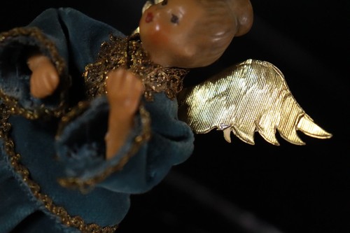 Alter Wachsengel Rauschgoldengel im Samtkleid mit Spitze 12 cm / Weihnachten #O - Bild 4 von 10