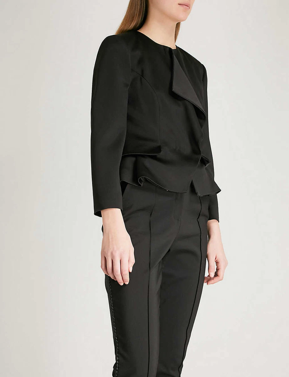 TED BAKER Palar black satin ruffle frill peplum dress jacket