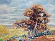 Trees in a Rocky Outcrop J. Peske Tile Mural Kitchen Backsplash Marble Ceramic