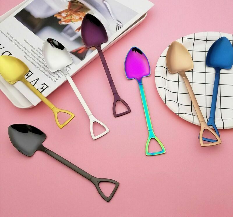 10pcs Stainless Steel Shovel Shaped Teaspoon Coffee Dessert Spoon