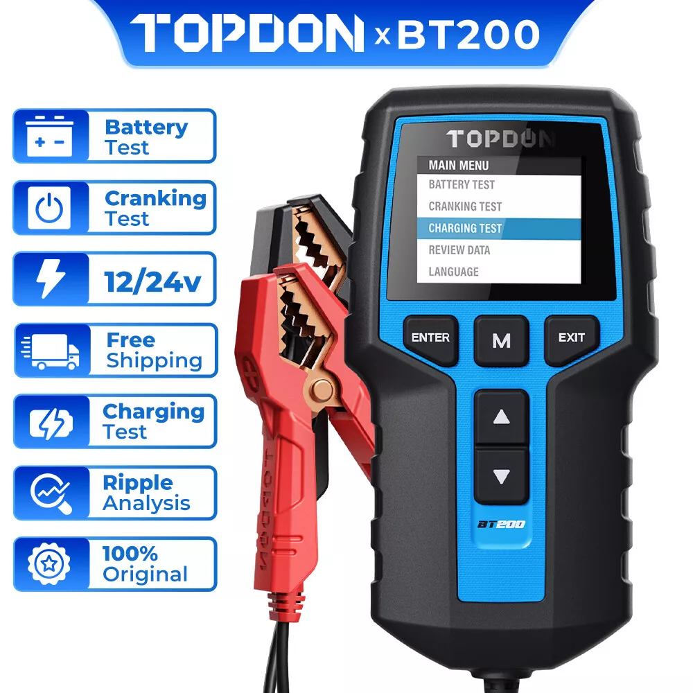 Car Battery Tester TOPDON BT200 24V 12V Load Tester Automotive Alternator  Tester