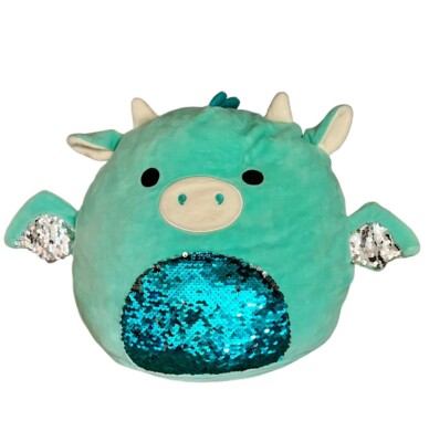 Squishmallow Teal Dragon Plush Sequin Belly Wings Soft Stuffed Animal Toy