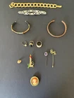 Vintage Costume Jewelry Lot Bracelets Rings Brooches Stick Pins Cameo Gold Tone