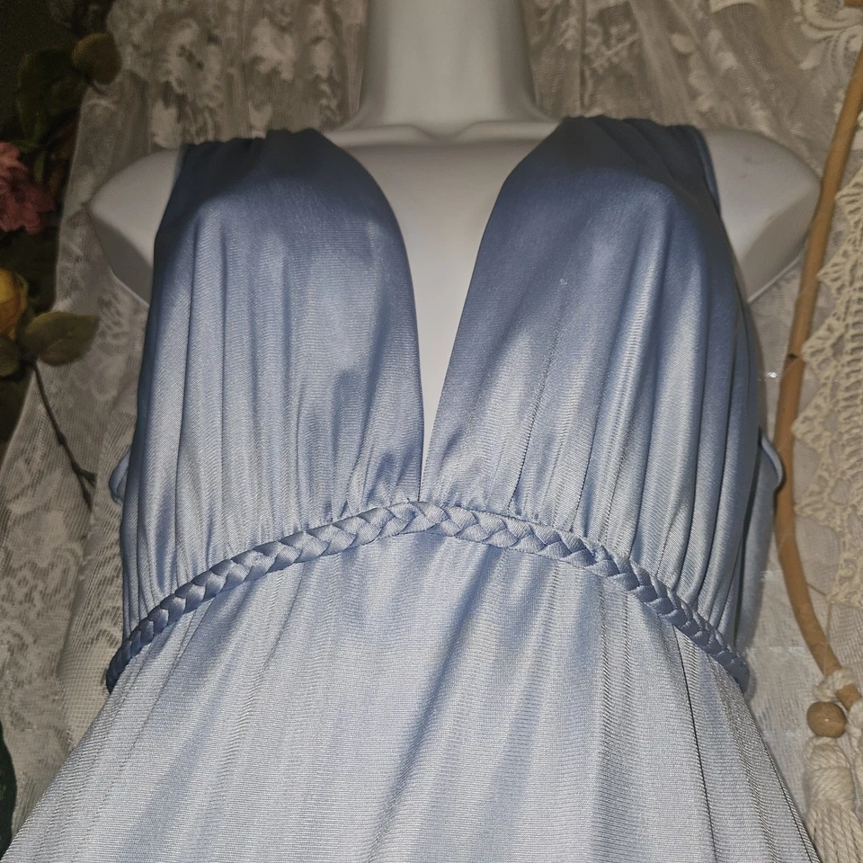 Camisola vintage azul claro feira de vaidade deusa romana cinto trançado longo fluxo - Imagem 2 de 4