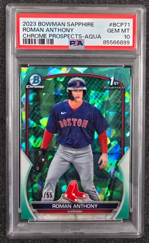 2023 Bowman Sapphire 1st Aqua Refractor /55 Roman Anthony #BCP-71 PSA 10