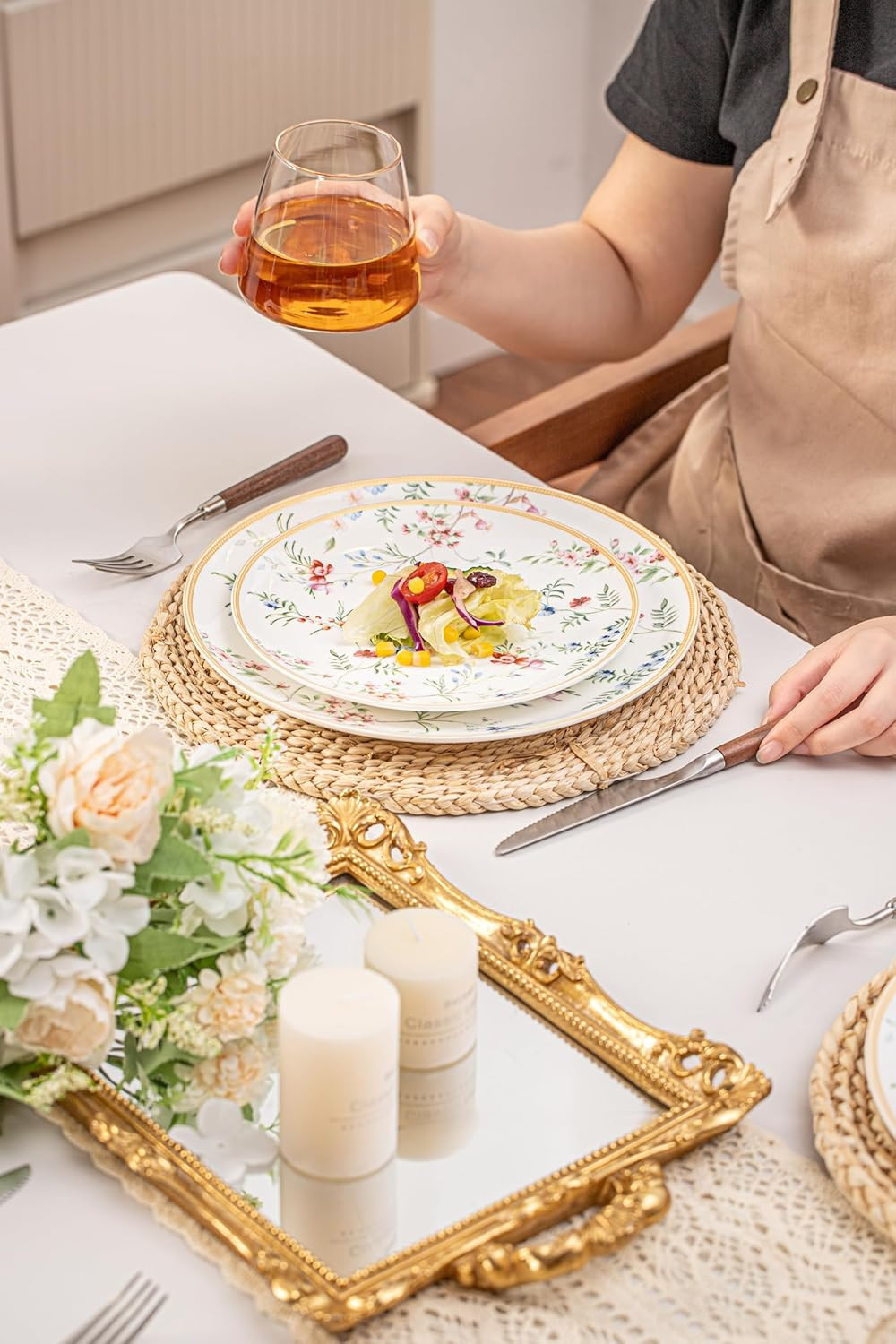 Bone China Plates and Bowels,12-Pieces Dinnerware Sets, Highly Chip and Crack Re