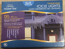 Holiday Time 150 Blue Randomly Twinkling Icicle Lights White Wire Indoor/Outdoor