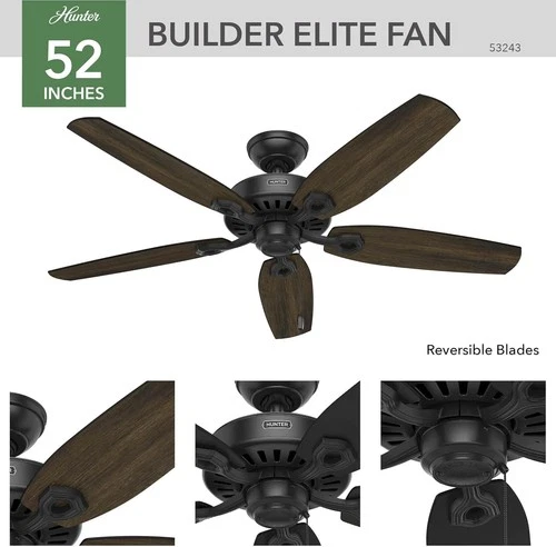 Hunter Fan Company 53243 Builder Elite Indoor Ceiling Fan, 52", Matte Black - Picture 2 of 6