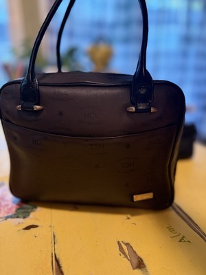 HCL Germany Dark Brown Leather Bag with Black Logo Print and Gold Hardware 