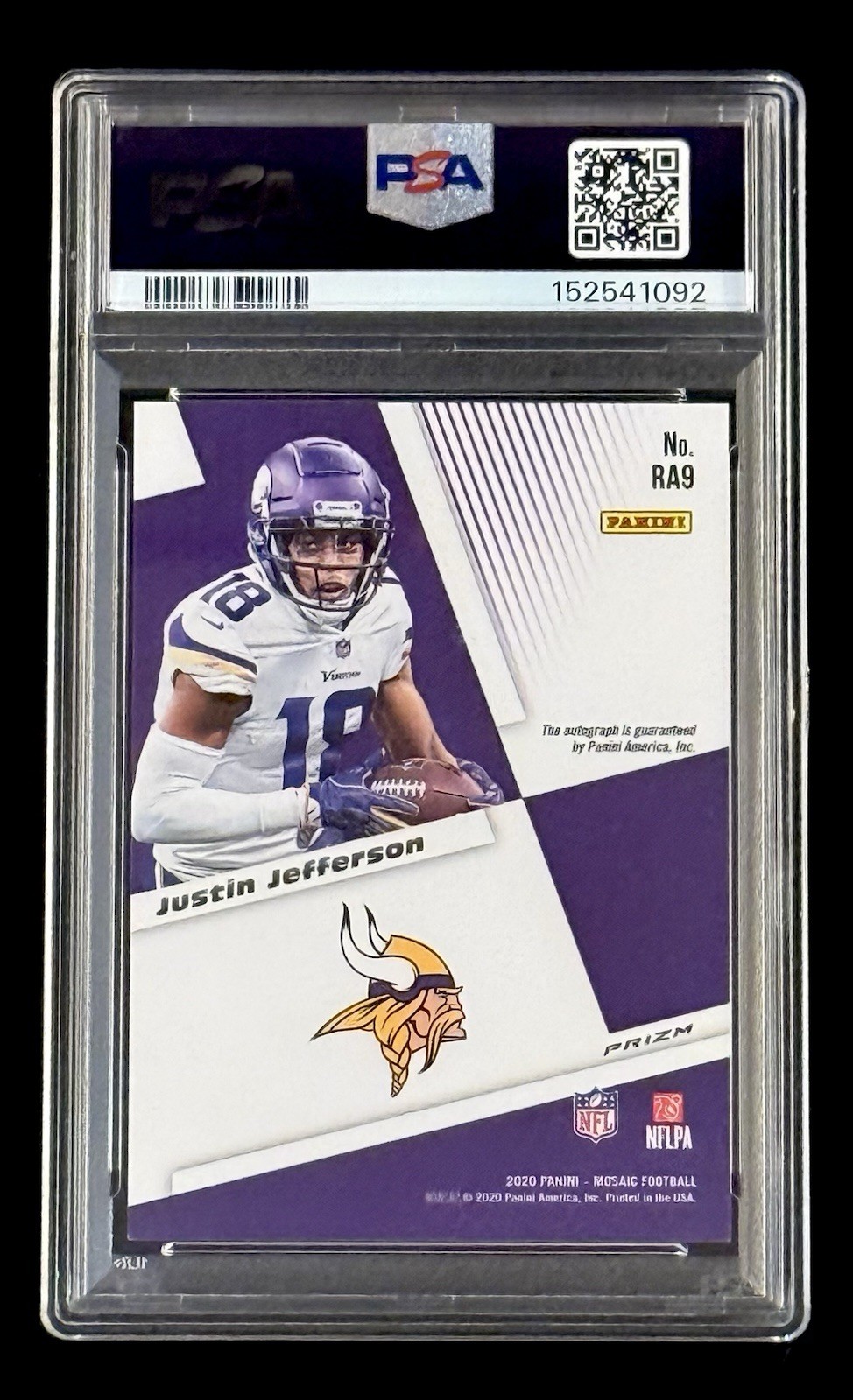 Justin Jefferson 2020 Mosaic Rookie Autographs Mosaic Prizm PSA 10 GEM MINT view 2