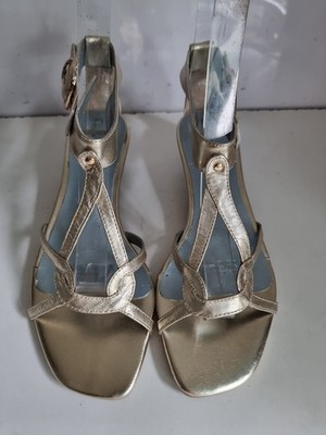 FIONA MCGUINNESS UK 4 EU 37 DAMEN GOLD LEDER RIEMCHEN FLACH SOMMER SANDALEN
