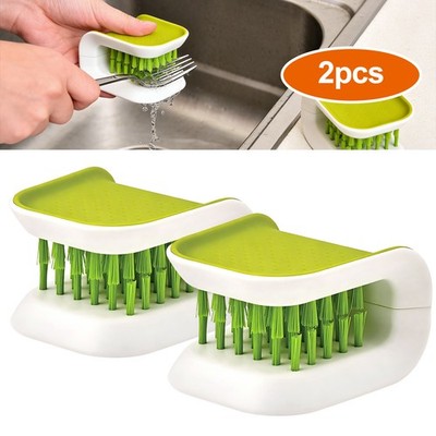 2PCS Blade Brush Knife Cleaner Cutlery Scrubber Non-Slip Kitchen Washing Tool US