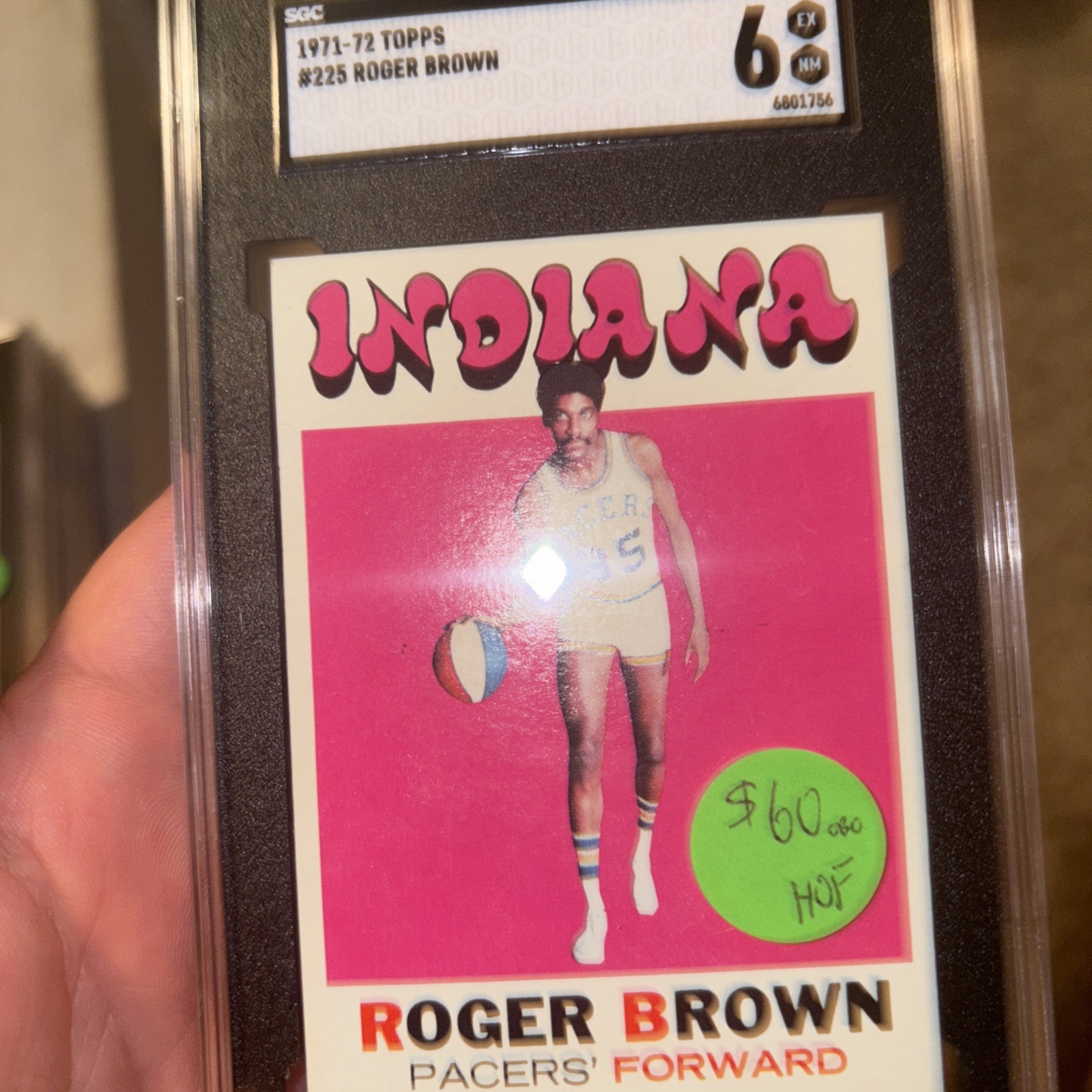 1971-72  Topps Basketball Roger Brown #225 Indiana Pacers HOF 🏀SGC 6