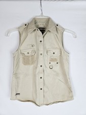 VTG Lauren 1967 Ralph Lauren Women's Beige Field Utility Vest Pockets Zip PS