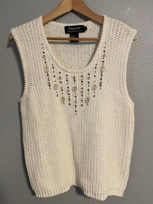 Vintage I.B. Diffusion Sweater Vest Womens XL Knit Beaded Embellished Boho 90s