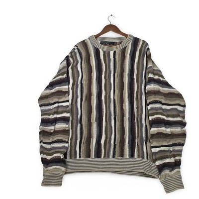 VTG Protege Collection 3D Knit Sweater Mens XL USA Cotton Earth Tone Coogi Style