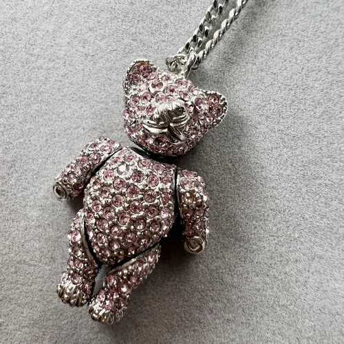 Christian Dior rosa orsacchiotto strass collana ciondolo con custodia RK