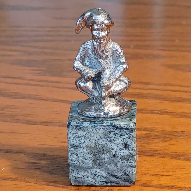 Vintage Pewter Leprechaun Gnome Dwarf Elf on Green Connemara Marble Ireland 3"