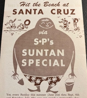 Southern Pacific Timetable SF / Oakland to Santa Cruz SUNTAN SPECIAL 1959