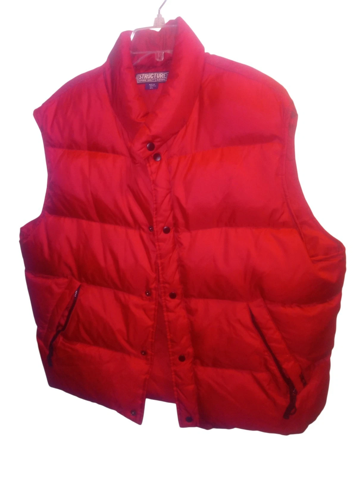 VTG Structure RED Puffer Vest Mens size XL Duck Down Snap W/Zip Pockets Outdoors