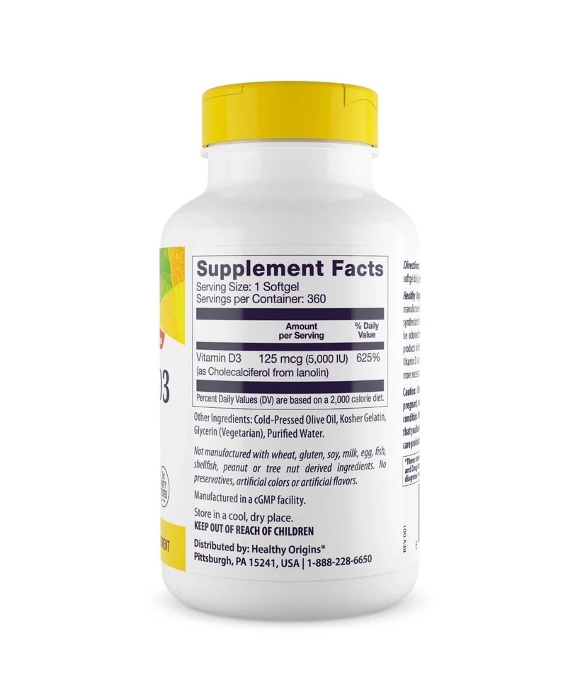 Vitamina D3 5000 UI Cápsulas Blandas Alta Potencia Salud Inmune y Apoyo Óseo 360 C... Foto 2 de 3