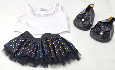 Build A Bear Black Ruffle Sparkle Skirt Outfit w/ Top  Black Heel Shoes w/ Bow