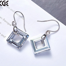 Silver Tone Clear Square Crystal Drop Dangle ...
